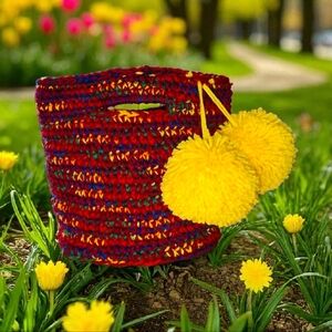 Handmade Crochet Small PomPom Tote Bag